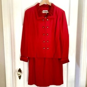 Vintage Lady Carol Petites Red Skirt Suit Size 14 Double Breasted Classic Career